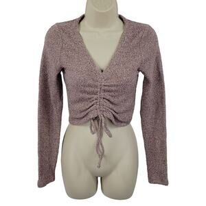 Wild Fable Long Sleeve Crop Top w Front Tie, Purple, Size S, NWT
